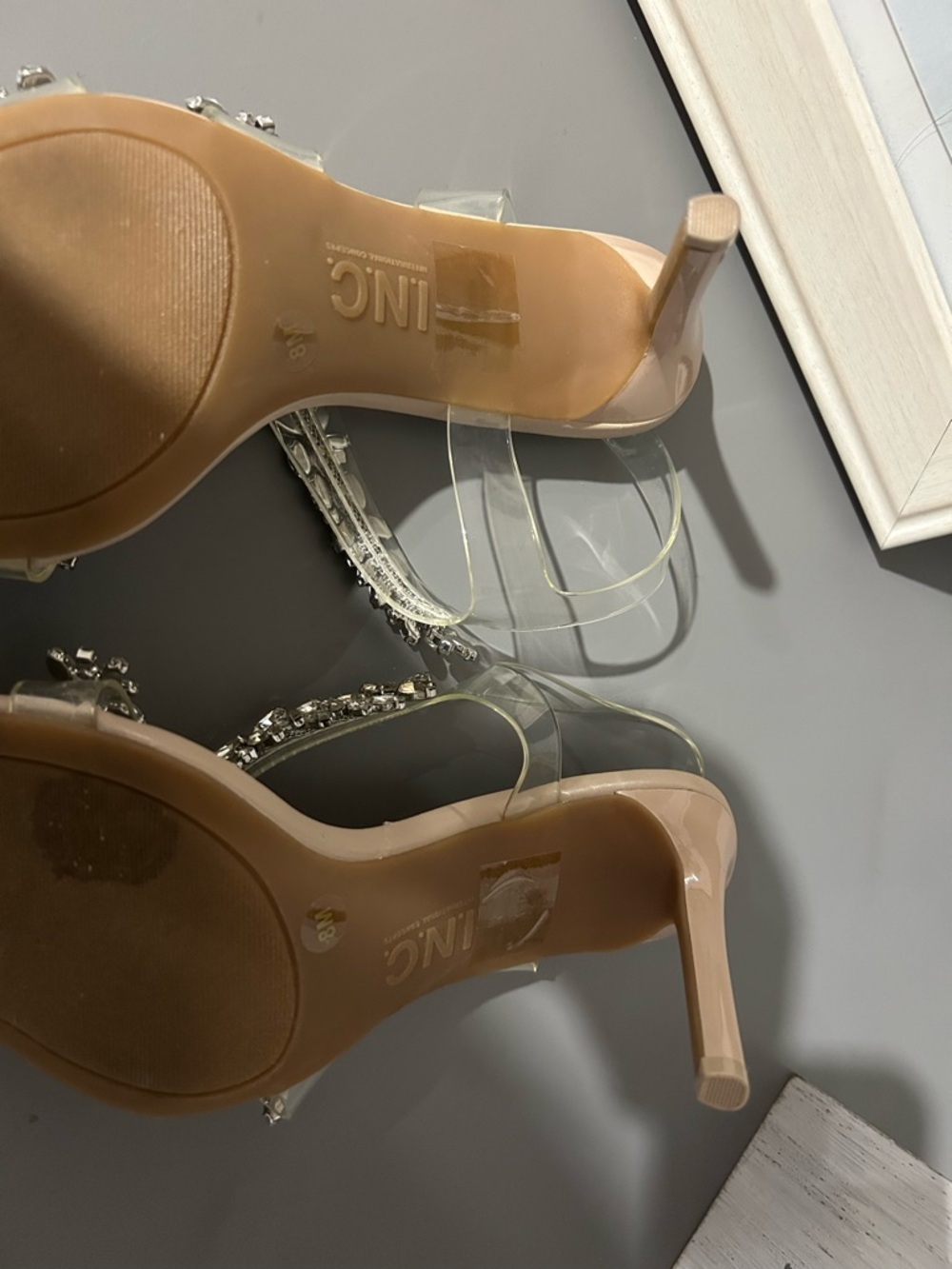 INC International Concepts Clear Strap Nude Heeled Sandals